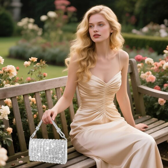 Silver Rhinestone Clutch Evening Crossbody Bag for Wedding & Party Cocktail Prom - Picture 6 of 7